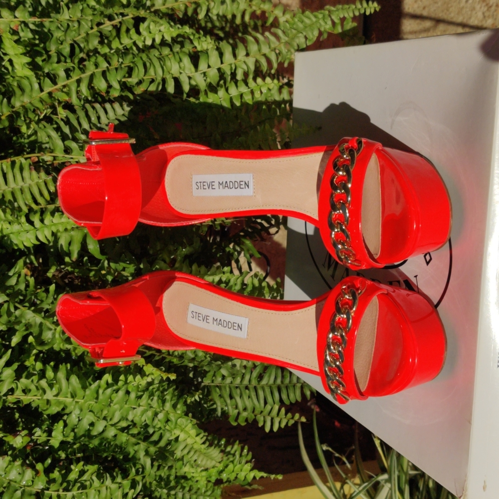 Neon orange platform stilettos